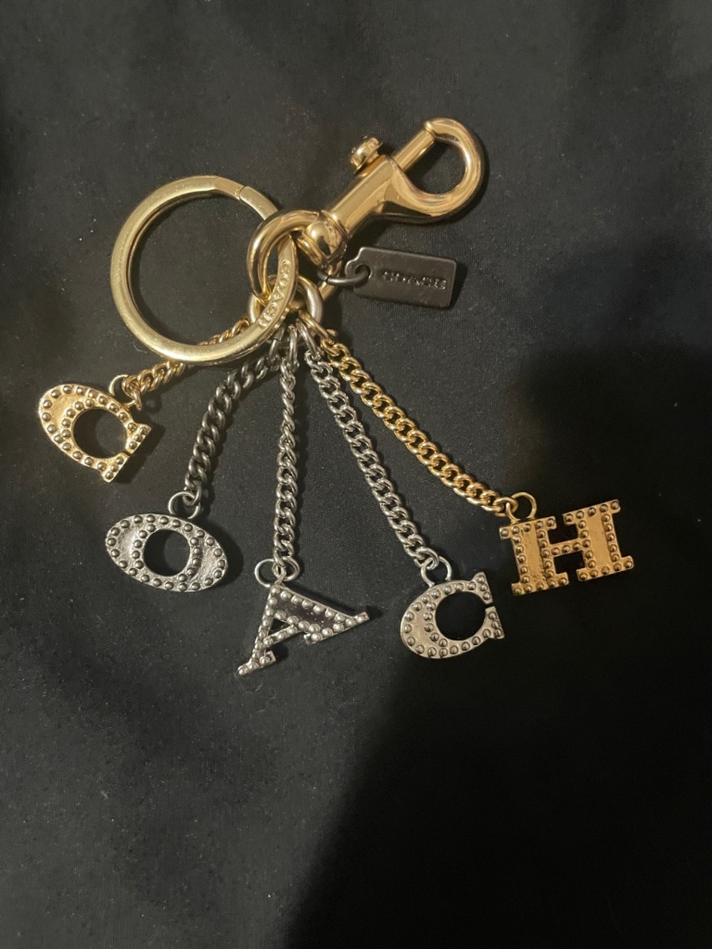 Coach Mixed Metal Studded Letter Charm Key Holder - Gold & Silver